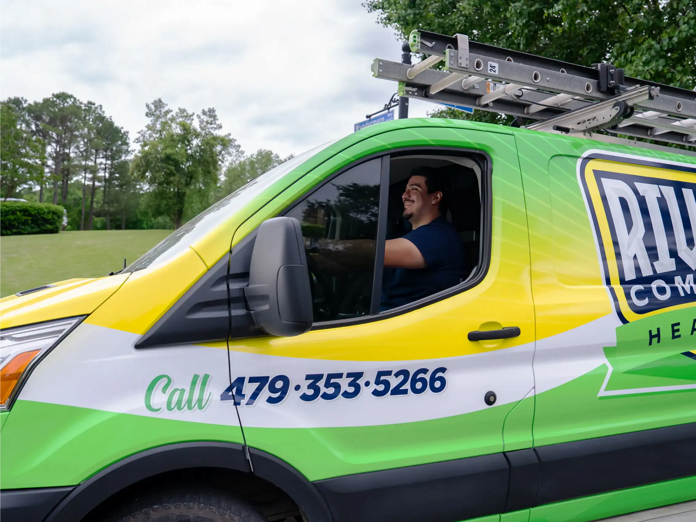 Riverside service van on a River Valley street