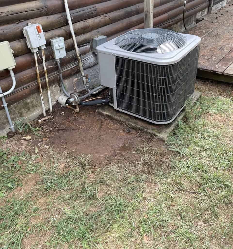 AC outdoor unit beside a Cedarville home after the refrigerant lines were replaced