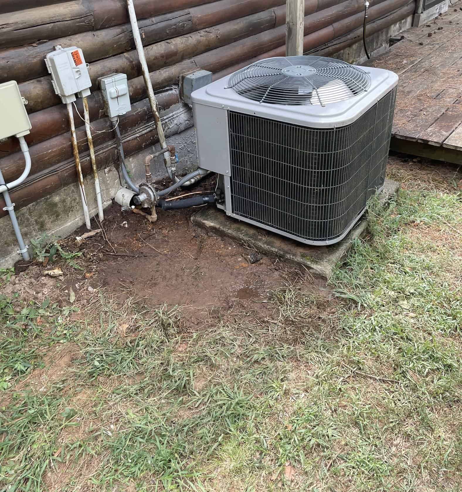 AC outdoor unit beside a Cedarville home after the refrigerant lines were replaced