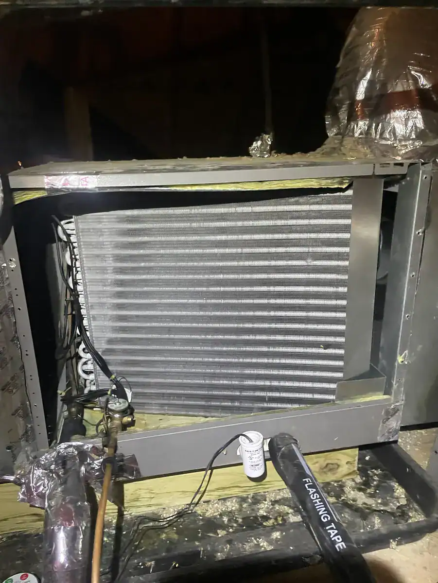 Indoor coil box opened up in a Greenwood home
